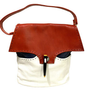 Vintage GUILD Red White & Blue Leather Purse Shoulder Bag 70s Top Stitch Fashion